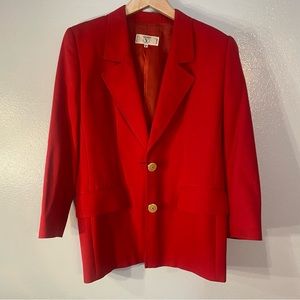 RARE Vintage 1980’s Valentino Red Power Blazer with Gold Button Accent Wool